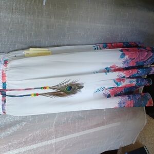 Ashir Aley Maxi Skirt or midi dress, sz s, cream w/ pink  & purple flowers